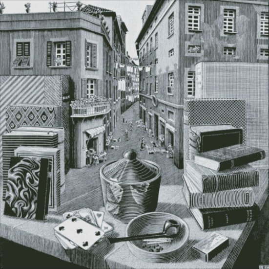 楽天市場】Maurits Cornelis Escher（マウリッツ・コルネリス・エッシャー） 名画  【静物と通り-StillLifeAndStreet-】 美術 絵画 芸術作品 錯視 だまし絵 HAED クロスステッチ刺しゅう 図案 Heaven  And Earth Designs 輸入 チャート : クロスステッチ手芸雑貨シーボンヌ