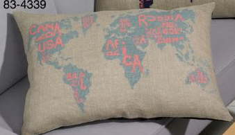 クロスステッチ刺繍キット ペルミン World map gray blue 世界地図クッション Permin of Copenhagen 北欧 デンマーク 上級者 83-4339 【DM便対応】