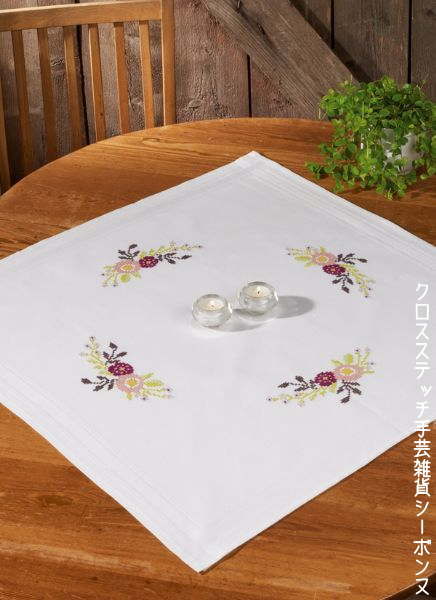 アンティークリネン♡フリル付きモノグラム刺繍入りテーブルクロス193×166cm アンティークリネン♡フリル付きモノグラム刺繍入りテーブル