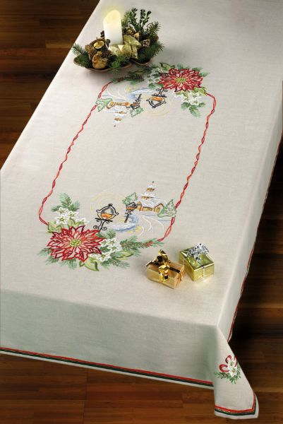 図案印刷済み輸入刺しゅう布 ペルミン Permin of Copenhagen 灯りのテーブルクロス Dug med lygter デンマーク刺繍 北欧 上級者 58-4695R