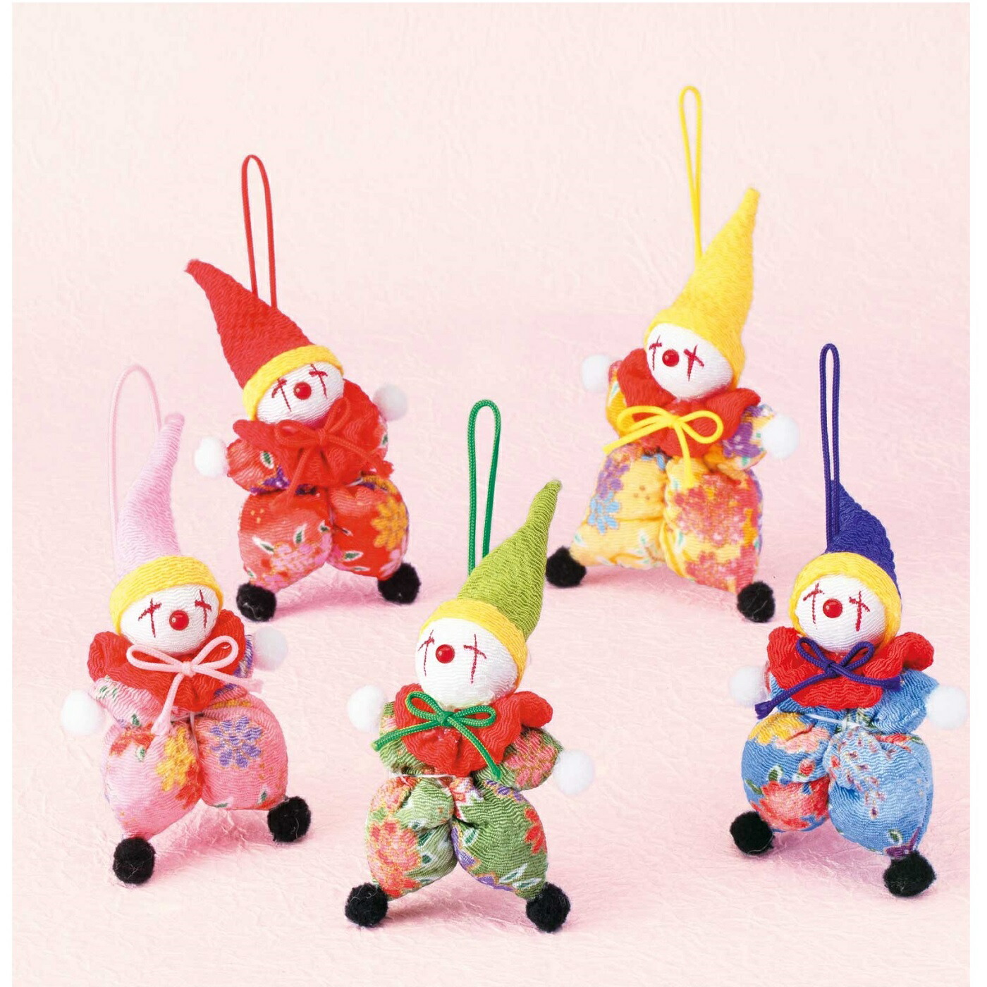 楽天市場】幸せ根付 京ちりめん 五色の根付 ピエロ | クラフト 和調