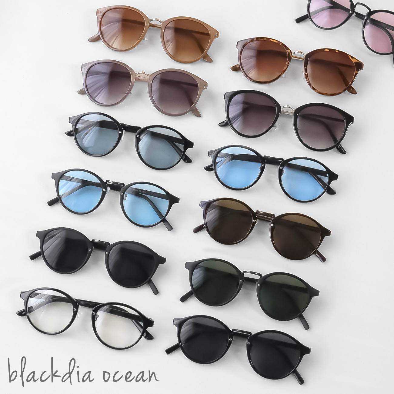 サングラス レディース uvカット blackdia ocean ブランド ボストン ブラウン スモーク カラー レンズ ブラック デミ  ベージュ グレー カーキ フレーム 薄い色 おしゃれ ボストンサングラス 伊達メガネ サングラスケース 付き Diamonddust