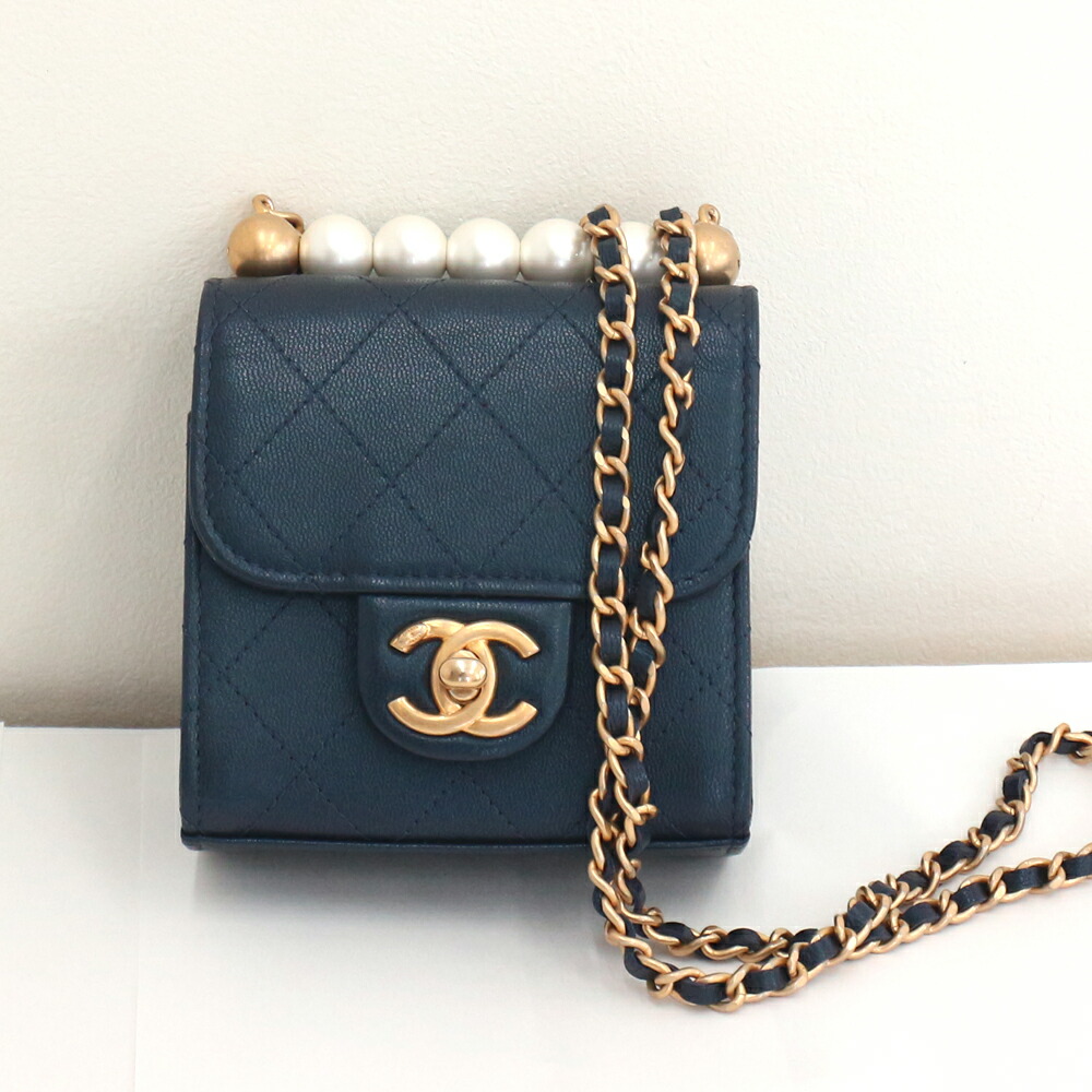 シャネル ミニミニマトラッセ チェーン店ショルダーバッグ CHANEL ゴートスキン/ブルーメタリック  【中古】美品《返品可》【一六銀行見せびらかす】【貨物輸送無料】