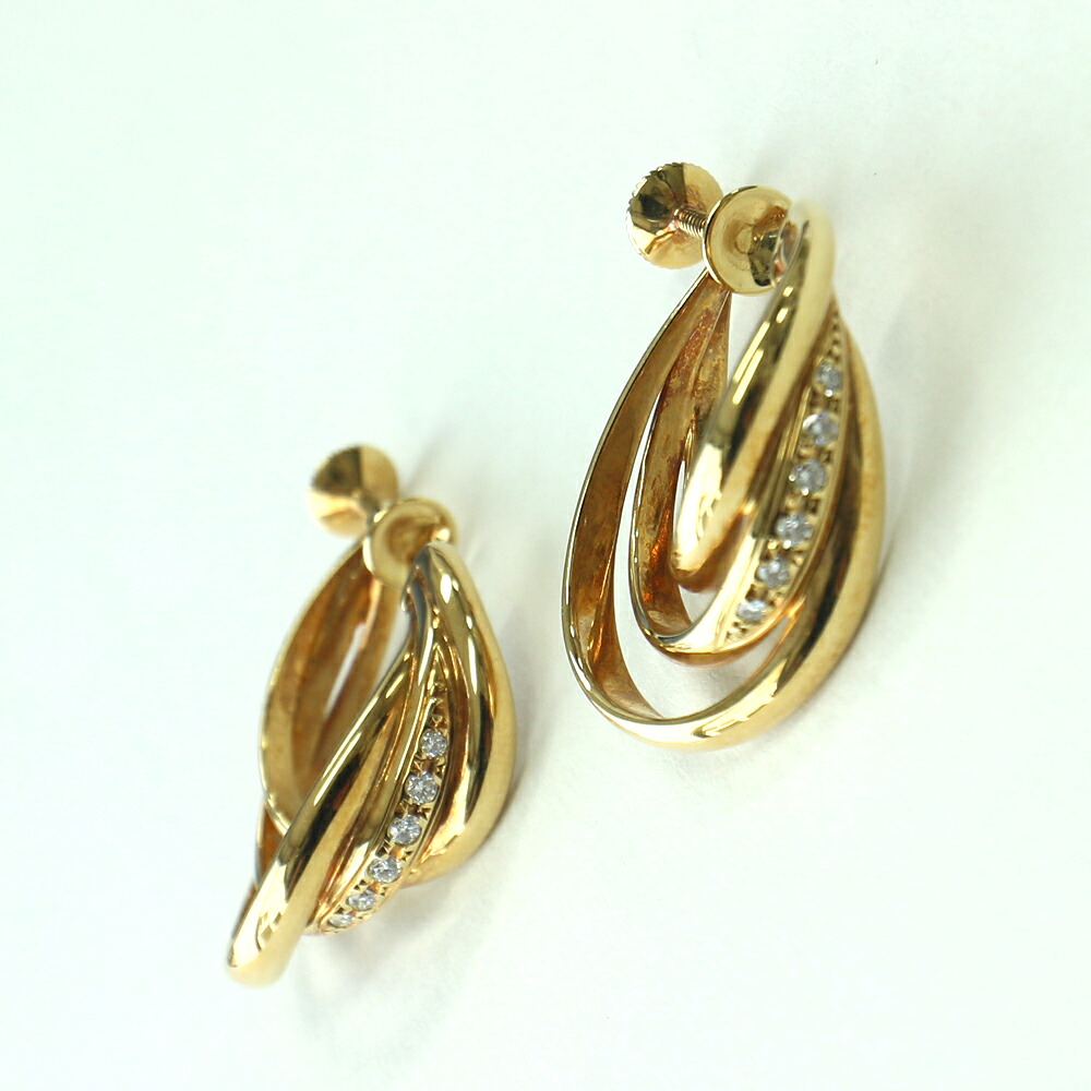 ミキモト ダイヤモンドイヤリング K18YG MIKIMOTO 【中古】AB《返品可》【質屋出品】【送料無料】