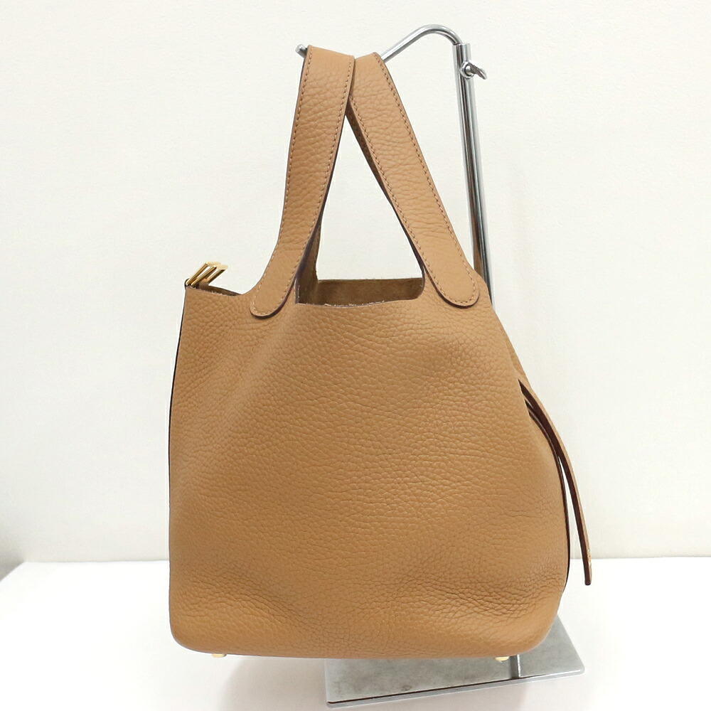 エルメス　ピコタンロック18 PM　 HERMESトリヨンクレマンス/ビスキュイ×ゴールド金具 Z刻印 【中古】A《返品可》【質屋出品】【送料無料】