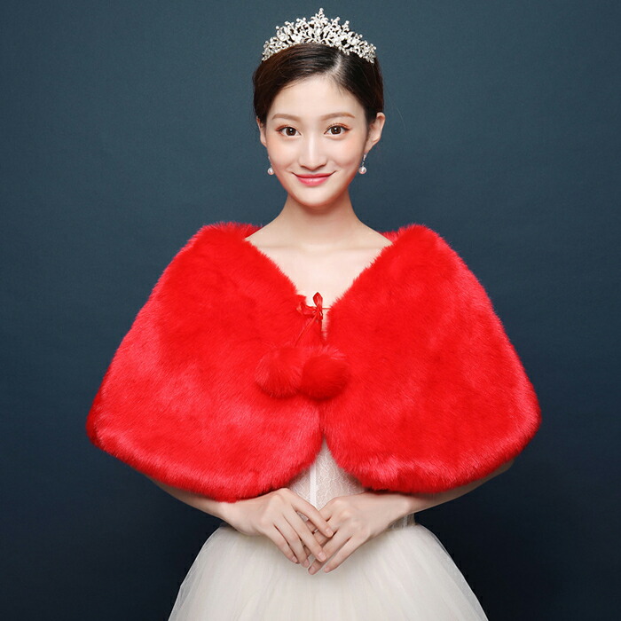 楽天市場】ウエディングドレス 結婚式 ファーボレロ 赤 ボレロ