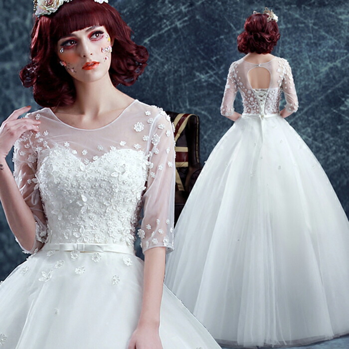 楽天市場】ウエディングドレス 五分袖 フォマールドレス 花嫁 ドレス