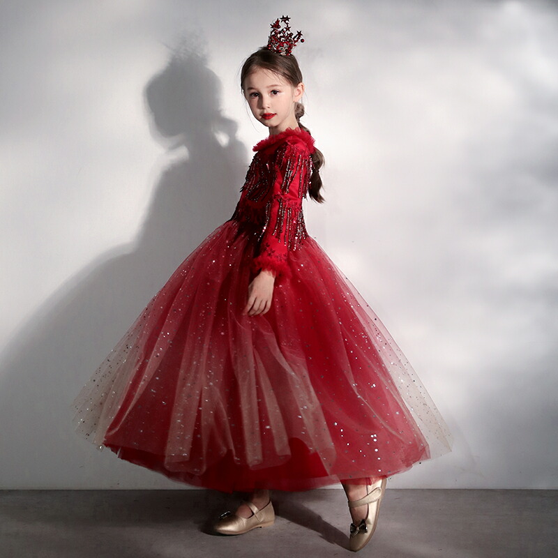 子供ドレス ピアノ発表会 100 110 120 130 140 150 160 aラインワンピース キッズ ジュニア ドレス フォーマルドレス  フラワーガール プリンセスドレス ワンピース 七五三 卒業式 女の子 子どもドレス 秋冬 結婚式 赤 長袖 最新作 ワンピース