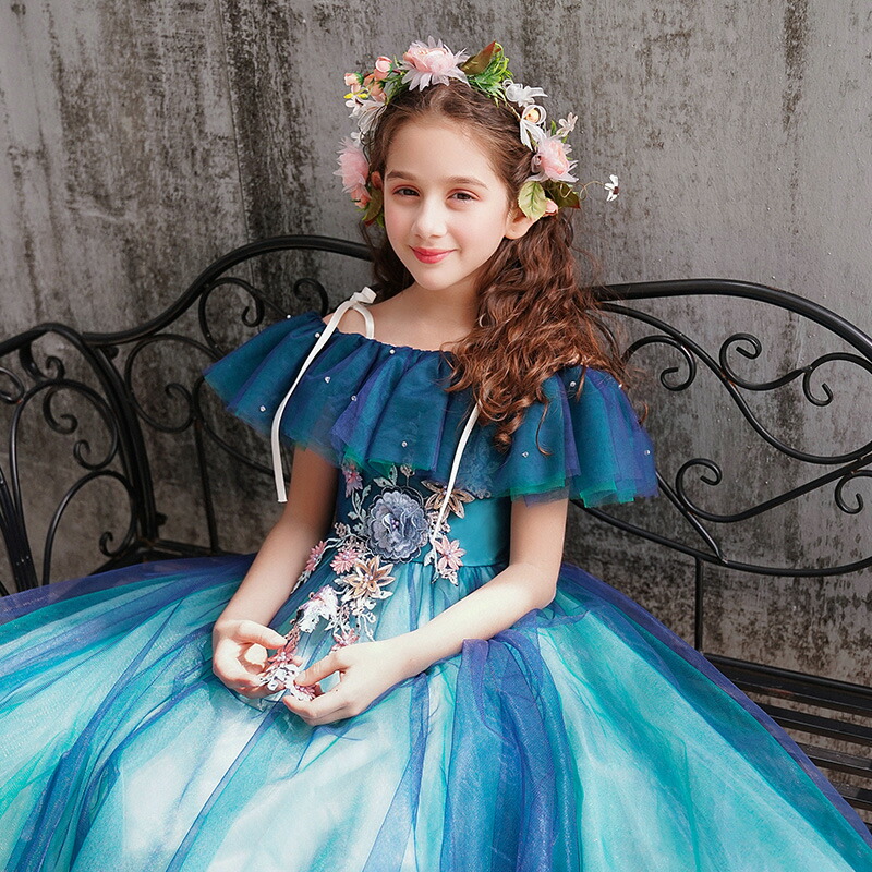 高級　フラワー　イエロー　ロングドレス　フラワーガール　子供　キッズ　プリンセス dt248x1_1.jpg