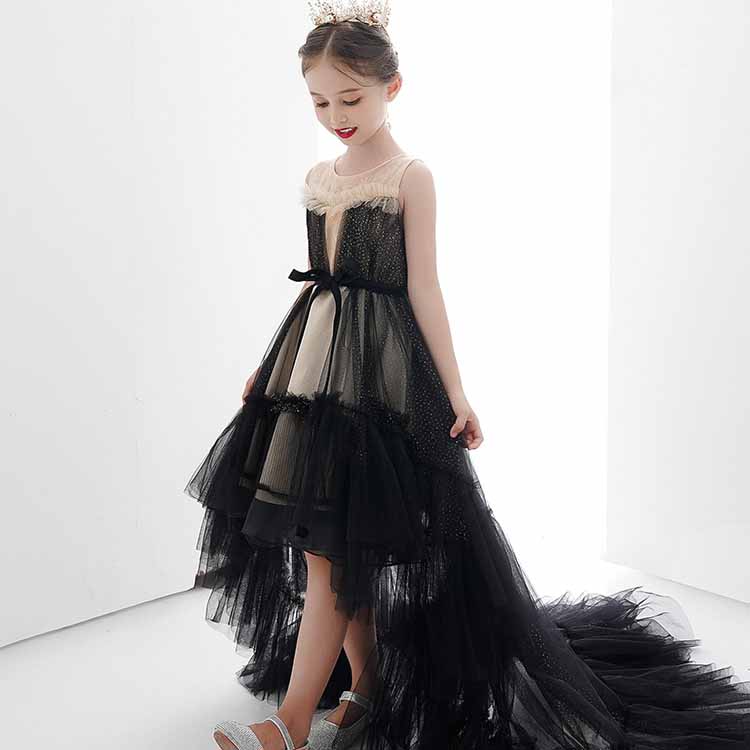 激安ブランド ピアノ発表会 ドレス 子供ドレス ワンピース フォーマルドレス キッズドレス フラワーガール 女の子 ロングドレス 子どもドレス 子供服 ジュニア Aライン プリンセスドレス 卒業式 結婚式 七五三 ブラック 黒 トレーン 100 110 1 130 140 150 160