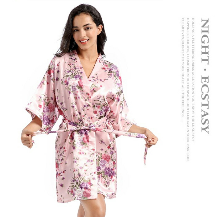 楽天市場 パジャマ レディース ルームウェア 浴衣風 半袖 ガウン リボン 大きいサイズ ショート丈 ミニ丈 バスローブ かわいい 女性用 婦人用 寝間着 寝巻き 部屋着 可愛い セクシー プレゼント ギフト 旅行 春夏 花柄 ピンク 渋谷ウイングス