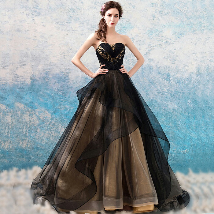 楽天市場】ロングドレス 演奏会 カラードレス 黒 パーティードレス