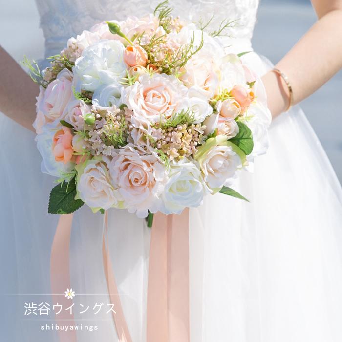 楽天市場 ウェディングブーケ 結婚式 手作り ブーケ ウエディングブーケ 花嫁 ブライダルブーケ 造花 ラウンドブーケ 二次会 ブートニア 渋谷ウイングス