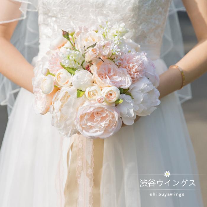 楽天市場 ウエディングブーケ ブーケ 結婚式 ラウンドブーケ 手作り ウェディングブーケ 花嫁 ブライダルブーケ 造花 ウェディング用 二次会 渋谷ウイングス