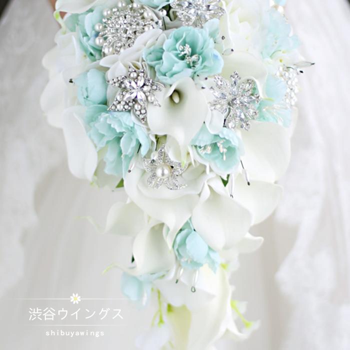 楽天市場 ウェディングブーケ 花嫁 ブーケ ウエディングブーケ 結婚式 手作り しずく型 造花 キャスケードブーケ ブライダルブーケ 二次会 渋谷ウイングス