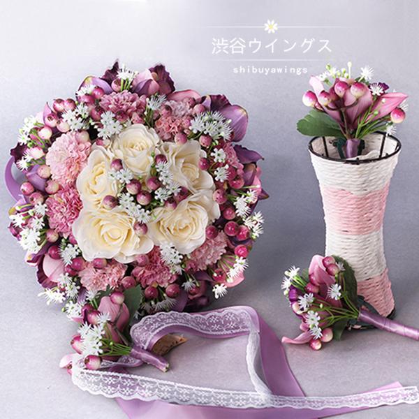 楽天市場 ウエディングブーケ ブートニア セット ウェディングブーケ 結婚式 ブライダルブーケ 花嫁 ブーケ 造花 クラッチ ブーケ 二次会 ウェディング用 手作り 渋谷ウイングス