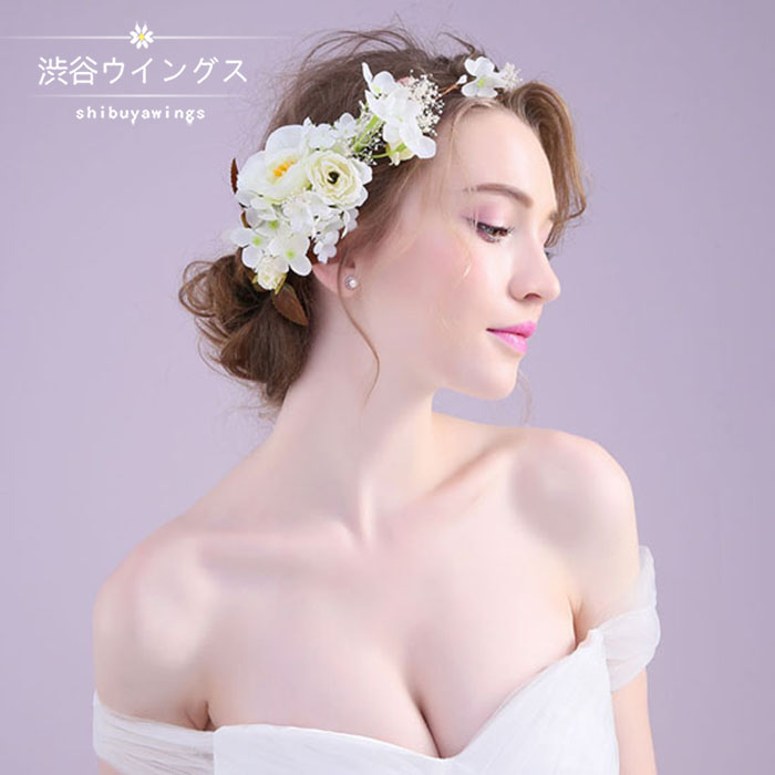 楽天市場 ウェディング 花冠 ヘッドドレス 花かんむり 結婚式 ヘアアクセサリー 花嫁 カチューシャ 髪飾り ウエディング ティアラ パーティー 造花 ヘアアクセ 手作り 花輪 姫風 海外旅行 フェス 写真撮り 3色 渋谷ウイングス