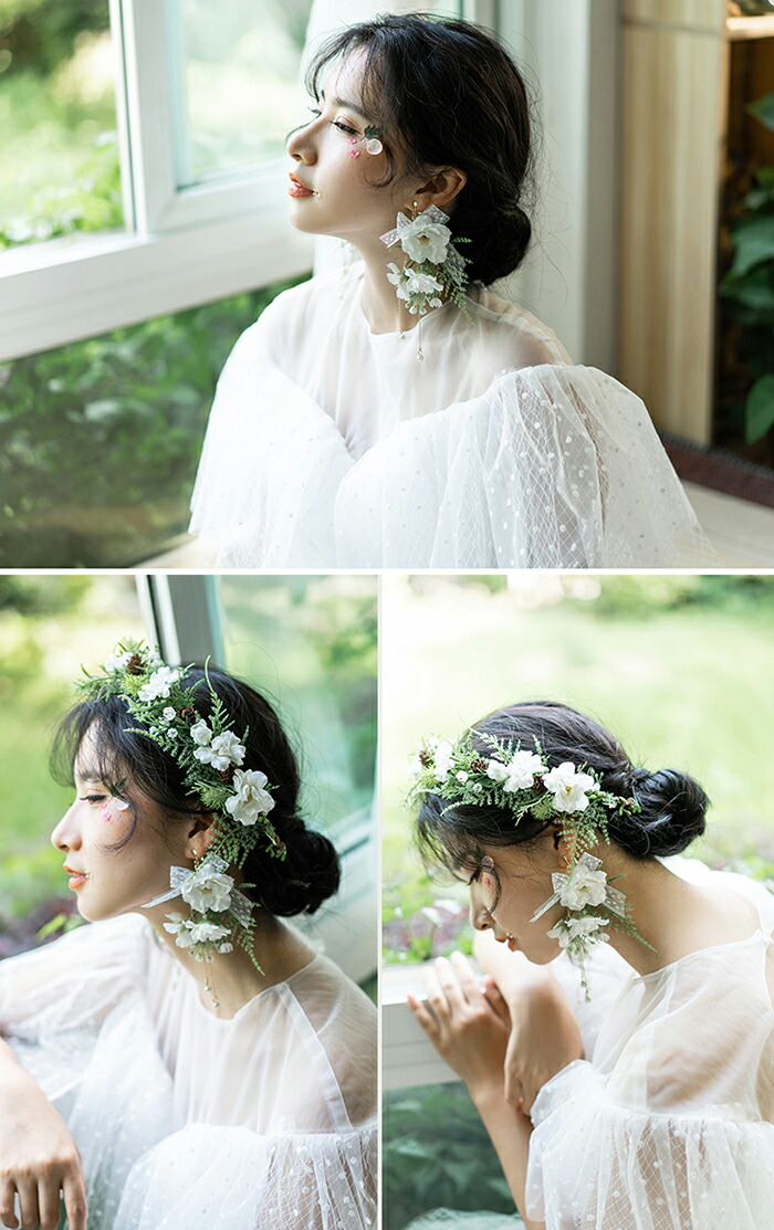 日時指定 花冠 ヘッドドレス 海外 結婚式 カチューシャ風 フラワー ブライダル フォト
