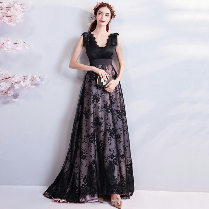 楽天市場 カラードレス 黒 ロングドレス 演奏会 パーティードレス イブニングドレス 結婚式 二次会 フォーマルドレス 花嫁 Aラインドレス コンサート 披露宴 発表会 大きいサイズ 小きいサイズ 渋谷ウイングス