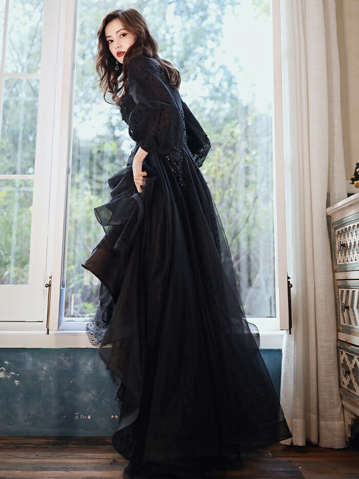 楽天市場】ロングドレス 演奏会 黒 カラードレス イブニング