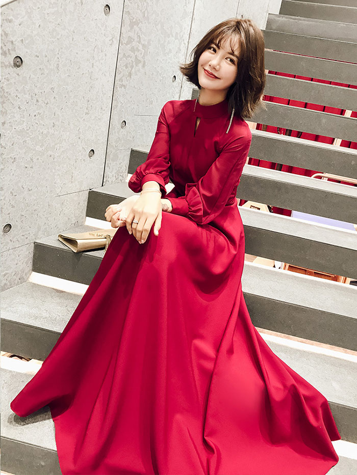 楽天市場】ロングドレス 長袖 演奏会 パーティードレス カラードレス