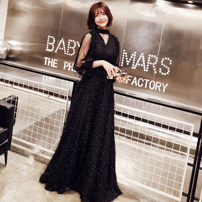 ロングドレス 演奏会 袖あり カラードレス 黒 パーティードレス イブニングドレス 演奏会用ドレス フォーマルドレス カクテルドレス 花嫁 結婚式 Ａラインドレス 大きいサイズ ワンピース 二次会 エンパイア お呼ばれ コンサート 発表会 披露宴 夏 XXS XS S M L XL XXL XXXL｜渋谷ウイングス