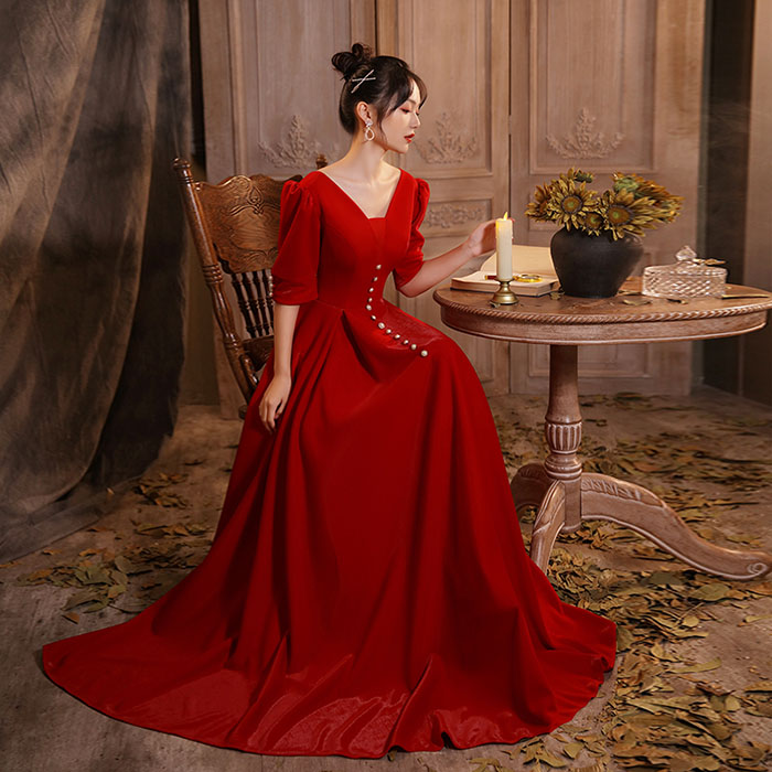 楽天市場】カラードレス 演奏会 赤 ロングドレス 半袖 演奏会用ドレス