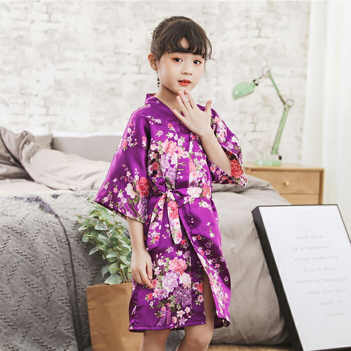 市場 パジャマ リボン ガウン バスローブ 子供用 大きいサイズ 浴衣風 女の子 膝丈 ナイトガウン キッズ ナイトウェア ルームウェア シルク
