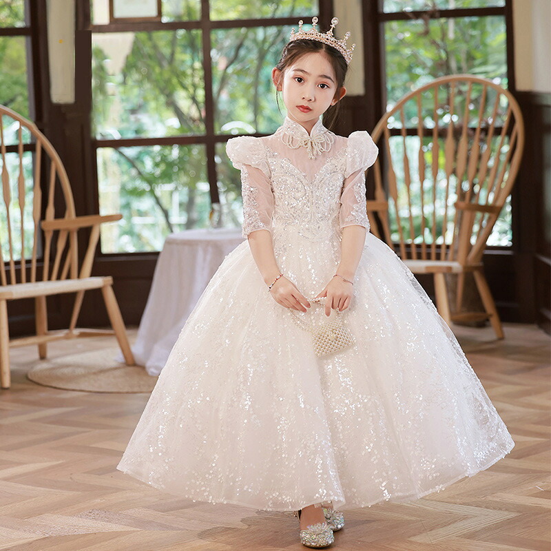 子ども ドレス キッズ ジュニア 子供用ドレス お姫様ドレス フォーマルドレス リングガール ドレス ワンピース フラワーガール スカート プリンセスドレス ホワイト シャンパン ロング ドレス お呼ばれ/ピアノ発表会 結婚式 演奏会 七五三 女の子 春夏秋冬 100-150CM 高級｜渋谷ウイングス