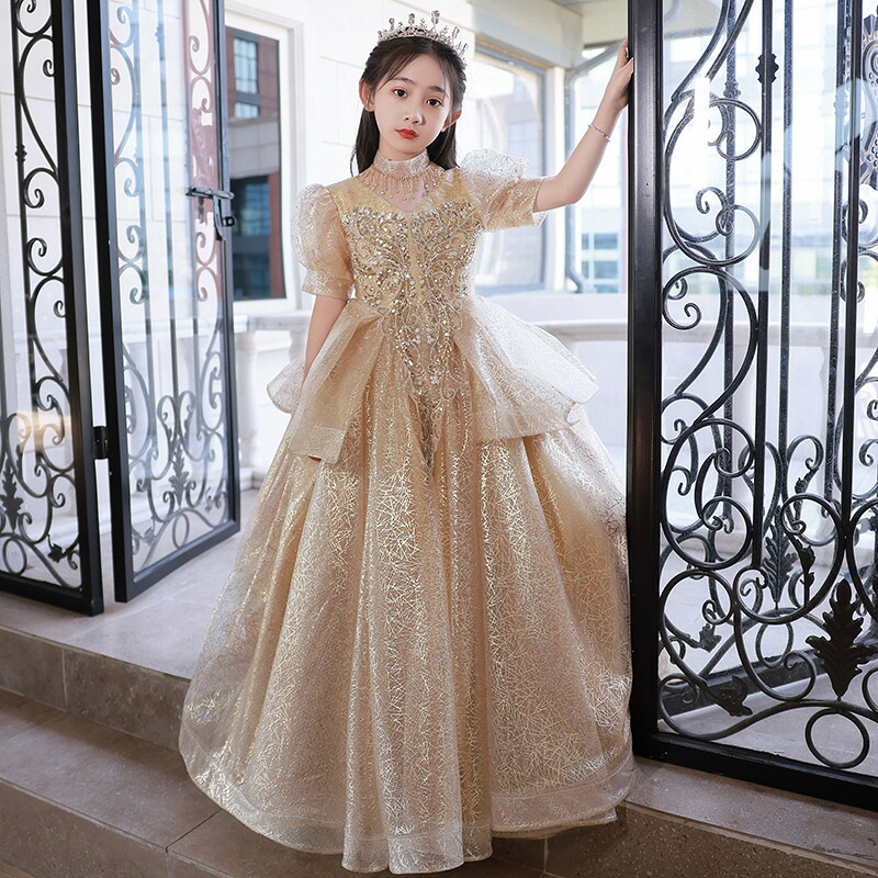 子どもドレス 高級 ウェディング ロングドレス キッズ 花童 ジュニア 子供 ドレス お呼ばれ/ピアノ発表会 結婚式 演奏会 七五三 ドレス フォーマルドレス リングガールドレス ホワイト 白 シャンパン チュールスカート ワンピース フラワーガール 女の子 春夏秋冬 100-160CM|渋谷ウイングス