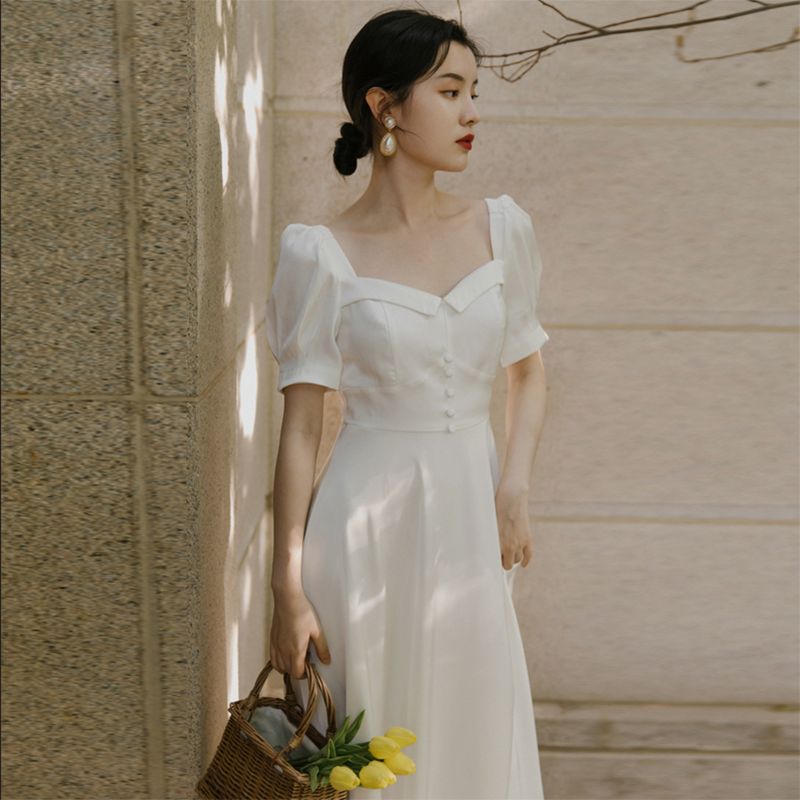 ドレス ロングワンピース 白 ミモレ丈 フォーマルドレス 結婚式 ウェディングドレス パーティードレス 結婚式 ブライダル エンパイア 花嫁 カクテルドレス スレンダーライン 着痩せ 海外挙式 お呼ばれ 披露宴 演奏会 二次会 コンサート wedding dress オフショルダー 韓国｜渋谷ウイングス