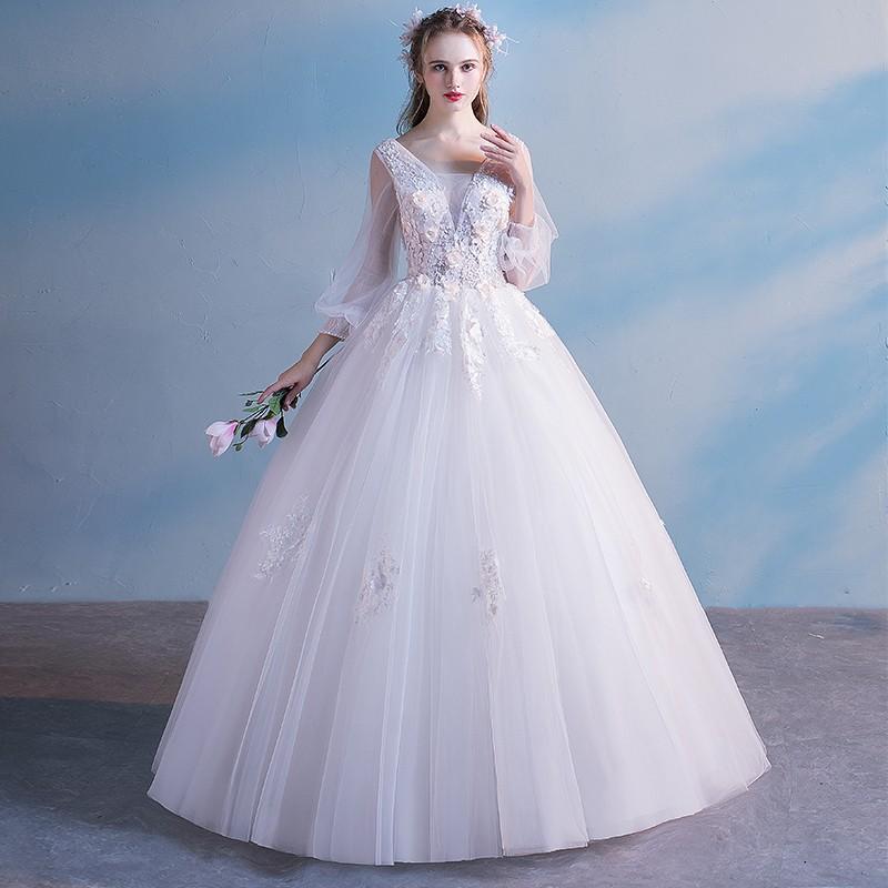 ウェディングドレス 花嫁 ウエディングドレス 白い 袖あり ブライダル wedding dress 結婚式 プリンセスラインドレス 二次会 パーティードレス 大きいサイズ 披露宴 前撮り 後撮り ウェディングフォト 小さいサイズ 海外挙式 セミオーダー