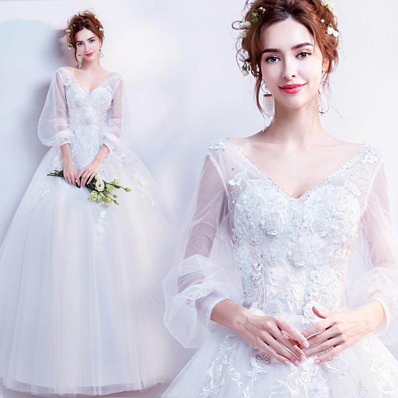 ウェディングドレス 結婚式 チュール 長袖 ウエディングドレス 格安 ブライダル プリンセスラインドレス 二次会 ロングドレス 花嫁 パーティードレス 披露宴 前撮り 後撮り ウェディングフォト 大きいサイズ 小さいサイズ 海外挙式 セミオーダー 18,900円