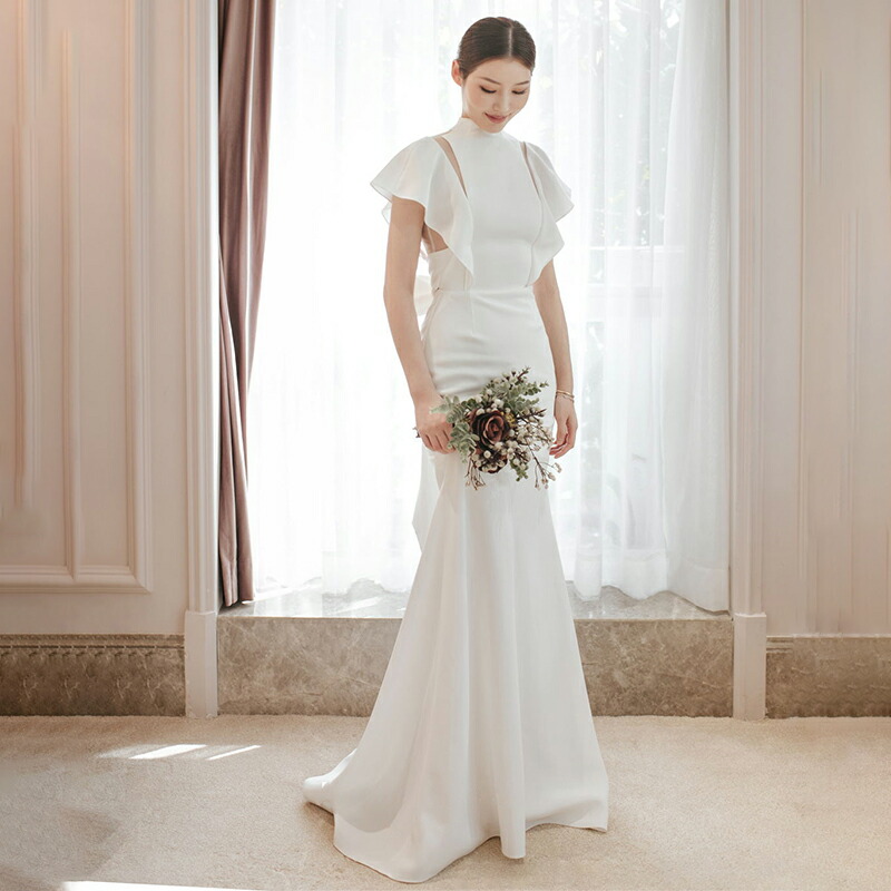 【新品】ウェディングドレス 二次会ドレス シンプル 上品 長袖ドレス 15号 ウェディングドレス プリンセスラインドレス 長袖 ウエディング