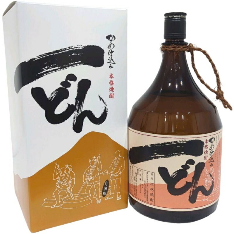 本格焼酎一どん1.800ml入り2本 (ビニール袋付)専用箱入 Olive 楽天市場】かめ仕込み 一どん(いっどん) ゴールドラベル 30度