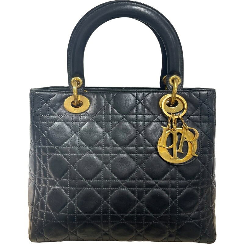 Christian Dior クリスチャンディオール レディ ディオール ゴールド金具 ブラック レザー ハンドバッグ レディース 【中古】 12603K241｜質屋アシスト店 88,700円