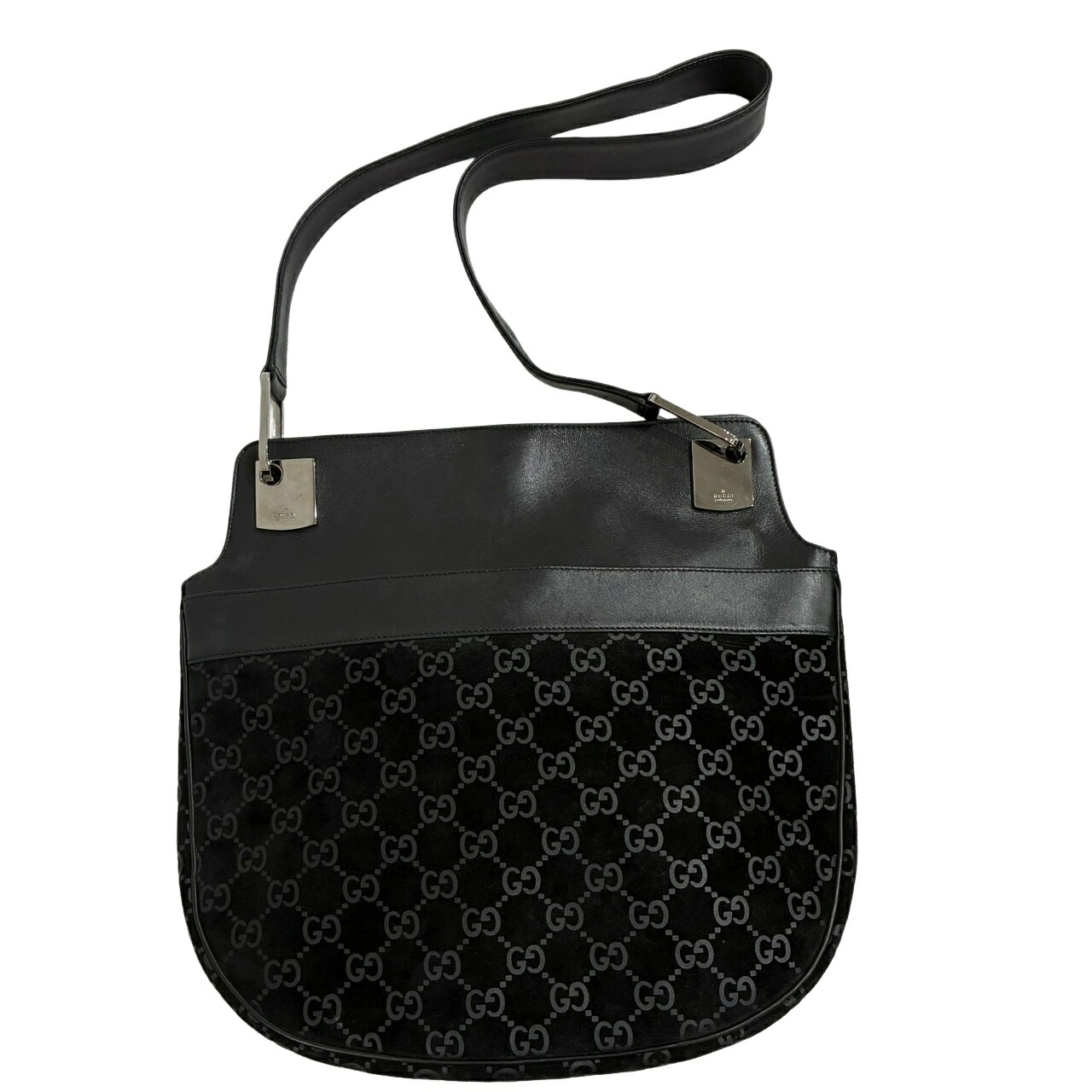 GUCCI グッチ GG柄 ショルダーバッグ 001.3307 黒いこと なめし革×スエードクロス レディース  【中古】 12604K51