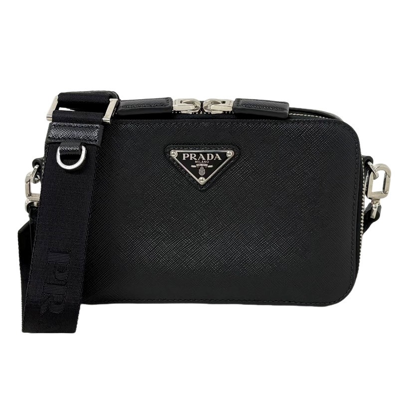 PRADA プラダ ブリック サフィアーノレザー 御徒面子 2VH173_9Z2_F0002_V_NOO 黒いこと 本革 なめし革 ショルダーバッグ メンズ 【中古】 22604R19