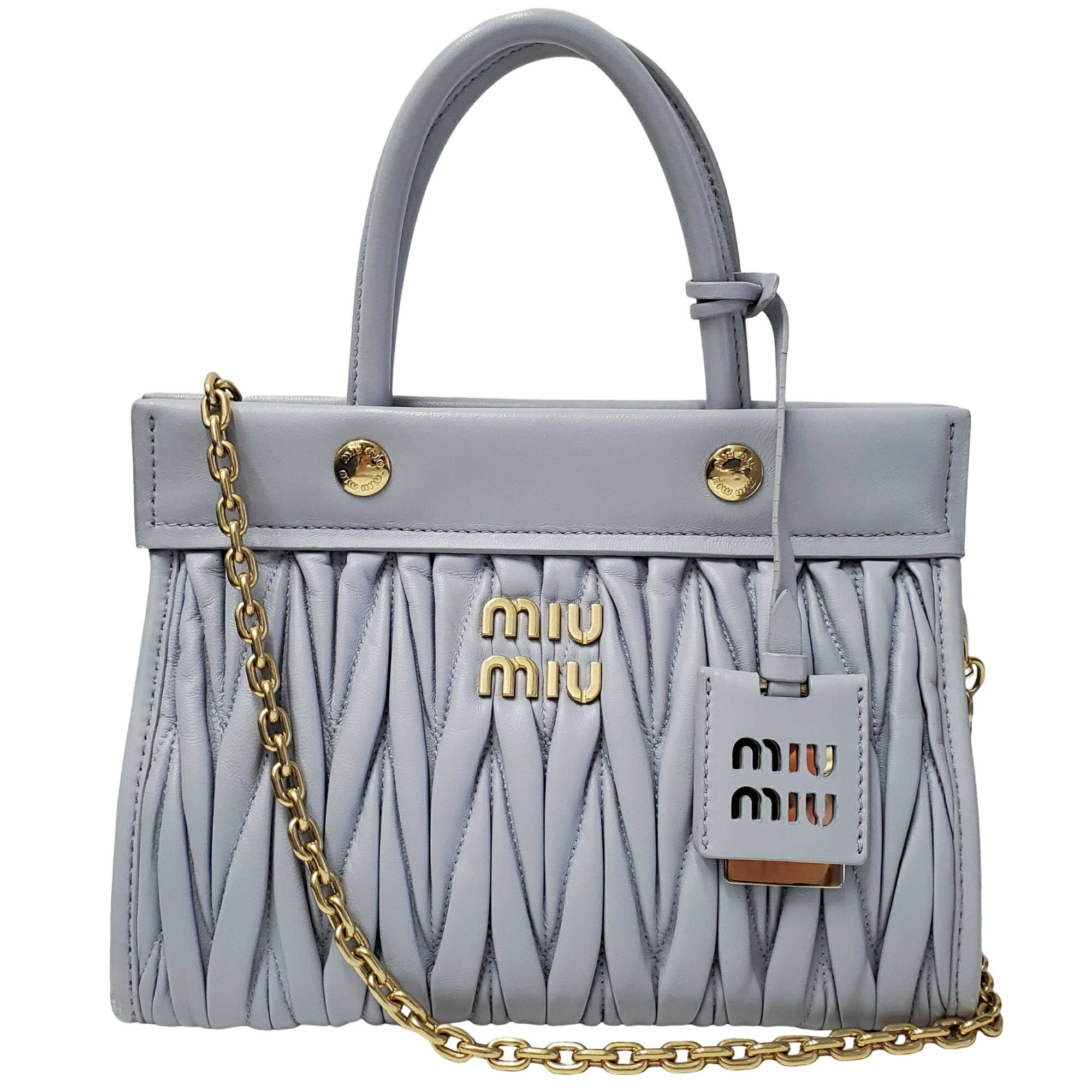 MIU MIU ミュウミュウ 2WAY御徒面子 5BA243 青碧 マテラッセレザー レディース ハンドバック ショルダーバッグ チェーン店 【中古】 32605K83