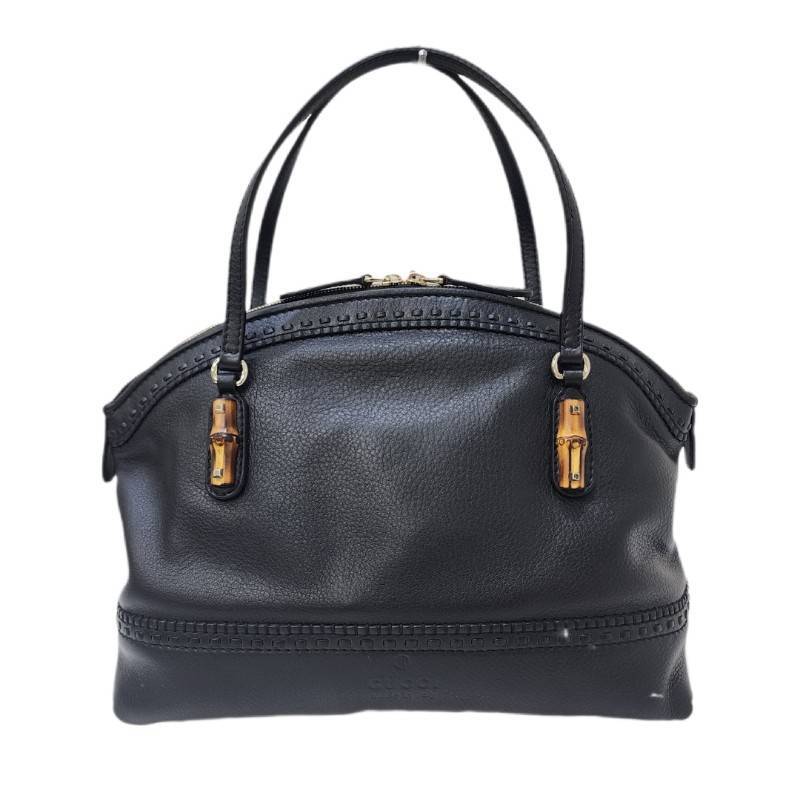 GUCCI グッチ レイドバッククラフティ ※内側イニシャル入り 339002 ブラック レザー×バンブー ハンドバッグ レディース 【中古】 22605K400|質屋アシスト店