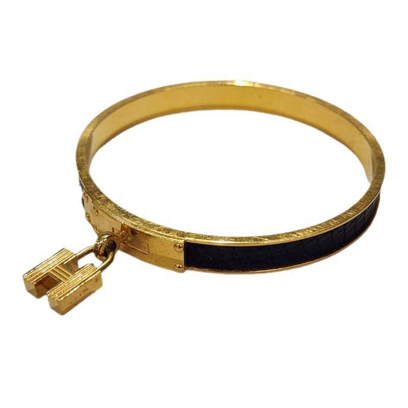 HERMES エルメス ケリーバングル ゴールド / ブラック GP / レザー ブレスレット ユニセックス 【中古】 22605K415|質屋アシスト店