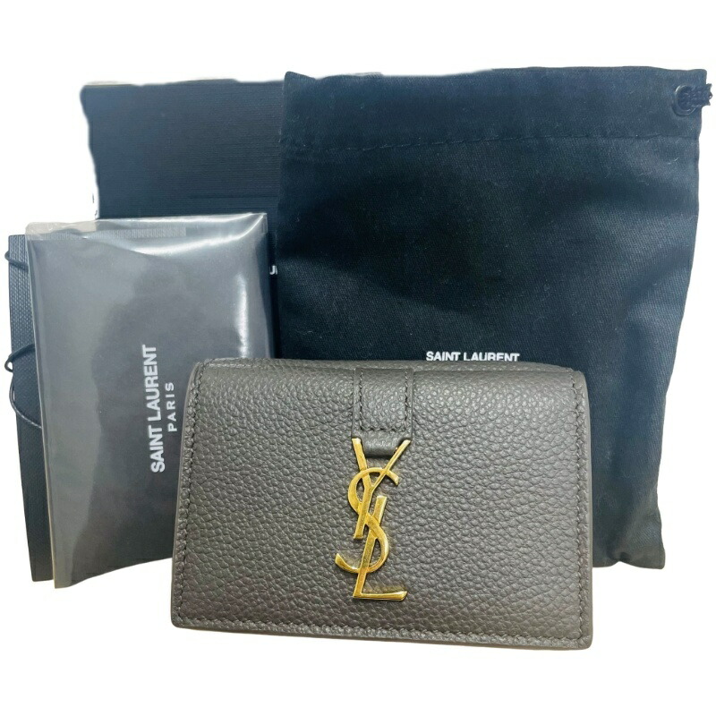 SAINT LAURENT サンローラン オリガミ タイニーウォレット 620287 薄墨色 3つ折り紙入れ【中古】12605R13