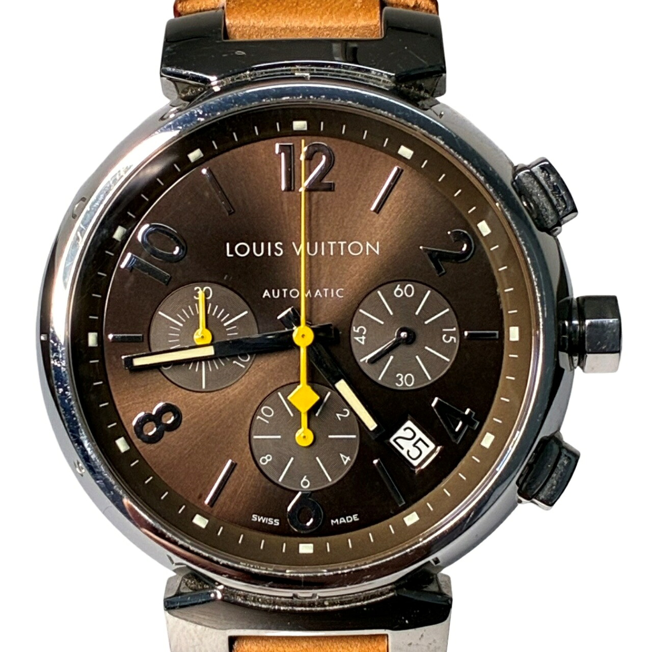 LOUIS VUITTON ルイ・ヴィトン タンブール Q1121 腕時計メンズ 自動巻き ブラウン文字盤 動作品 【中古】 42605K366｜質屋アシスト店