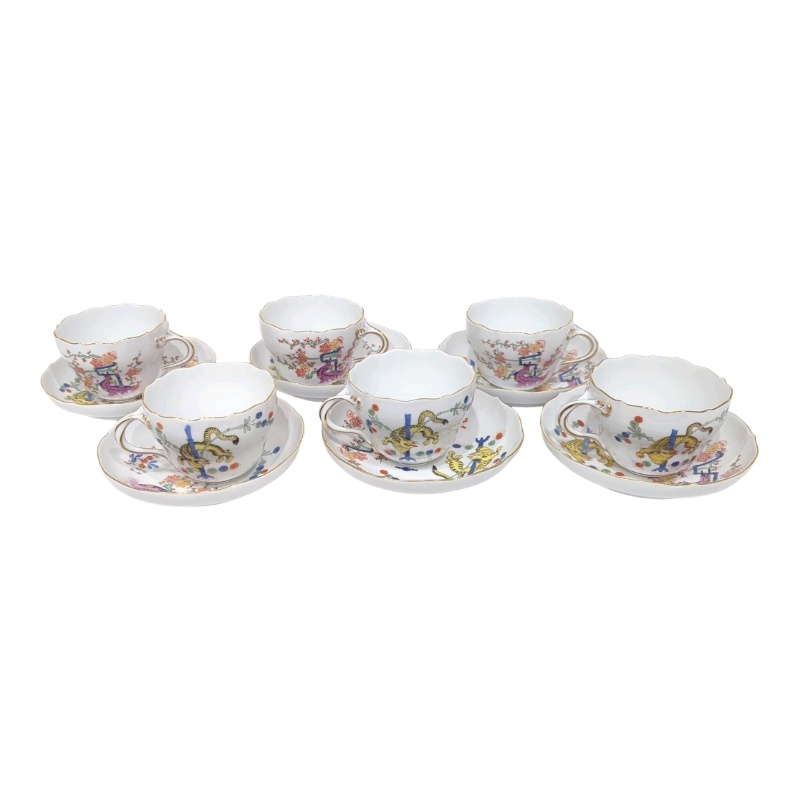 6客セット MEISSEN マイセン シノワズリ 竹虎 イエロータイガー 松竹梅 ティーカップ & ソーサー 陶器 【中古】 12606K60|質屋アシスト店