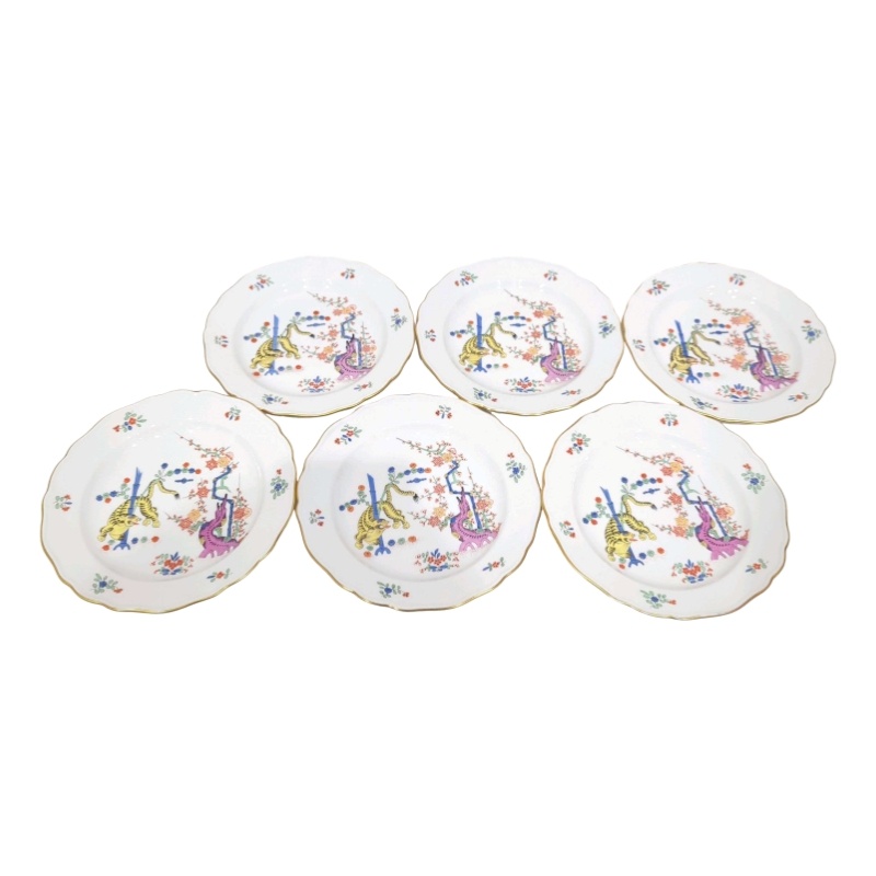 MEISSEN マイセン シノワズリ 竹虎 黄色虎 松竹梅 晩さん会一皿 18糎 6客仕掛ける 瀬戸もの 【中古】 12606K59