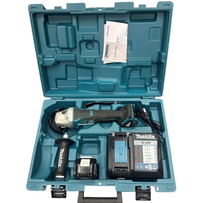 makita マキタ 申し受ける式ディスクグラインダ GA408DRGX 18V 緑であること 乾電池 BL1860B×1個 申し受ける器 DC18RF 動くこと突きとめる済 【中古】 22606K54