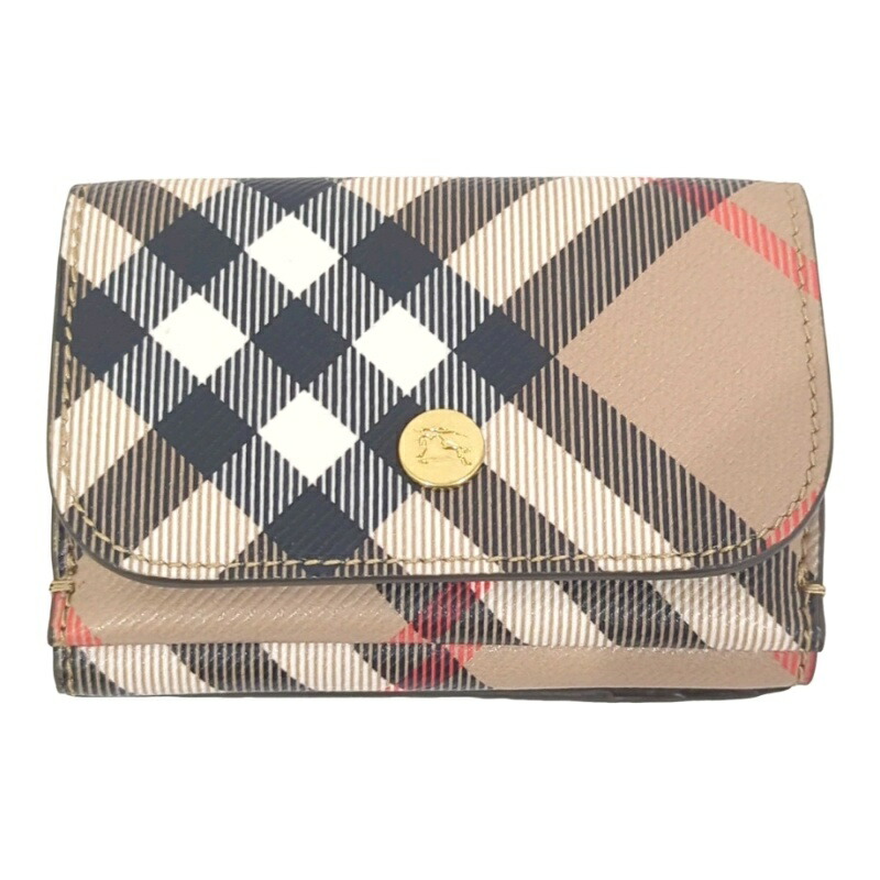 BURBERRY バーバリー ヴィンテージチェック 8095291 ベージュ系 PVC上塗り帆布 三つ折り紙入れ ユニ一発やる【未当てはめる品】 12606K127
