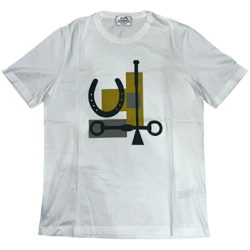 HERMES エルメス 馬具プリント Tシャツ ホワイト コットン（綿）Sサイズ メンズ 【未使用保管品】 32606K126｜質屋アシスト店