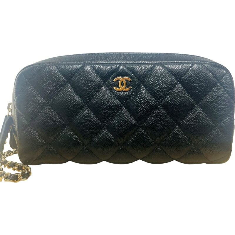 CHANEL シャネル マトラッセ チェーンクラッチポーチ タイムレスクラシック シルバー金具 AP3702 ブラック キャビアスキン レディース 【中古】 12607K56｜質屋アシスト店