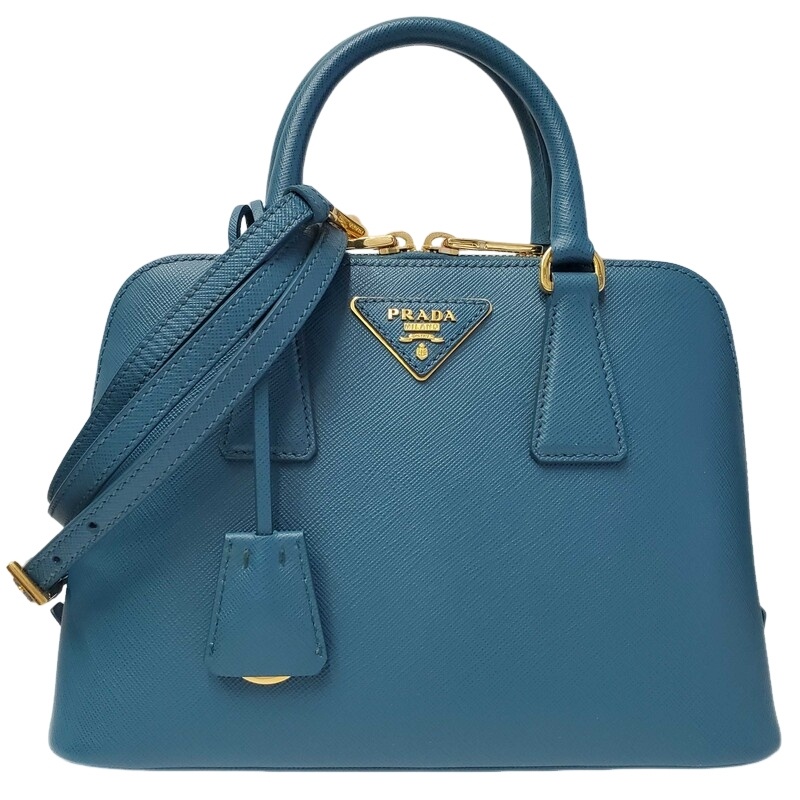 PRADA プラダ プロムナード BL0838 ブルー系 本革 レザー 2WAYバッグ レディース 【中古】 32607R13｜質屋アシスト店